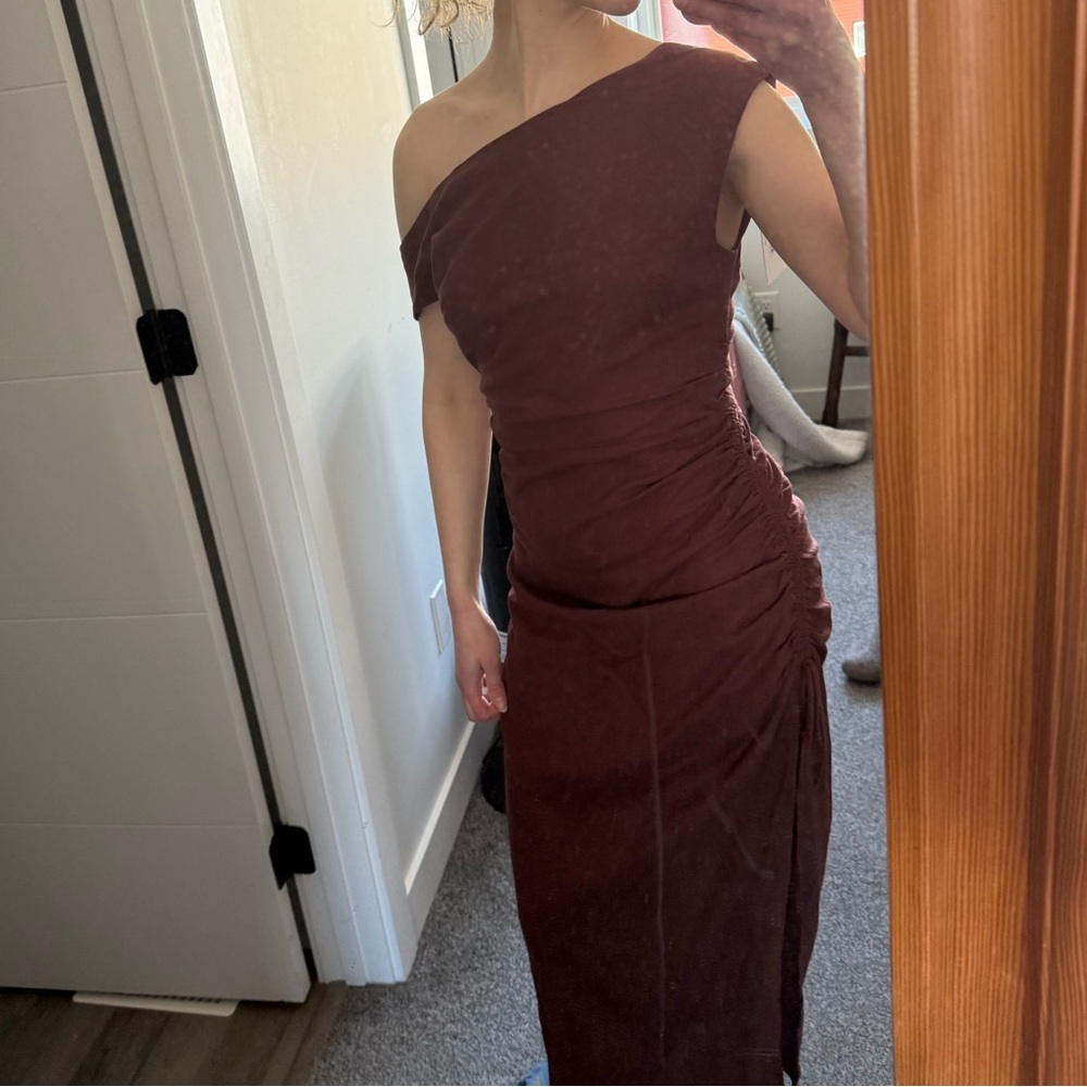 NWT Park & Fifth Linen Blend Brown Asymmetrical Midi Dress - Picture 2 of 15